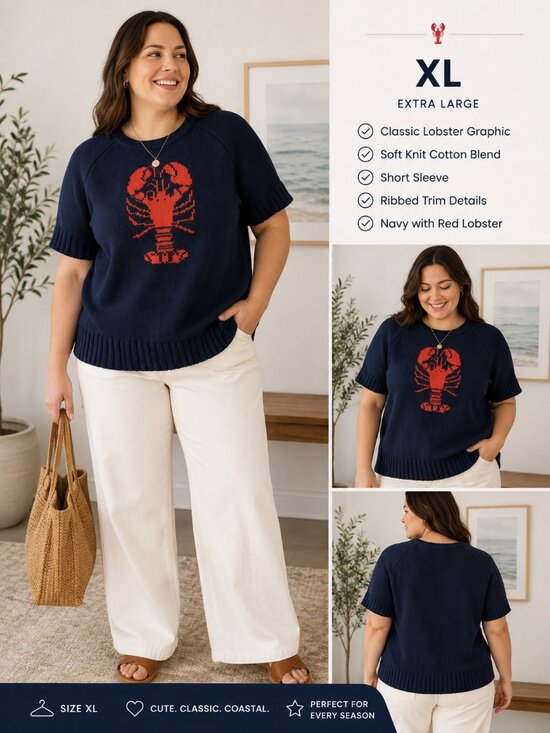 Free Assembly Sweaters - Free Assembly 100% Cotton Lobster Rollneck Sweater, XL, Navy Coastal Beach